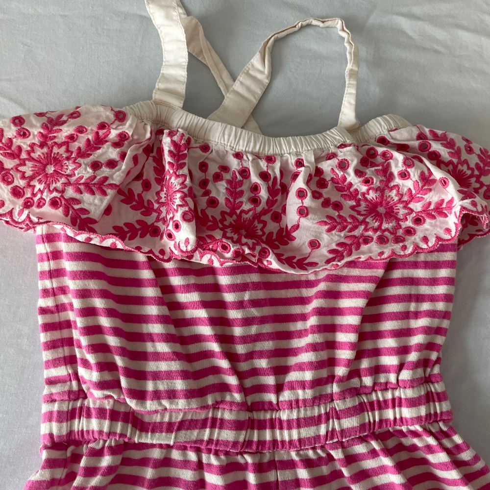 Pink Hanna Andersson Romper with Floral Embroidery Sz. 5 - Picture 2 of 5